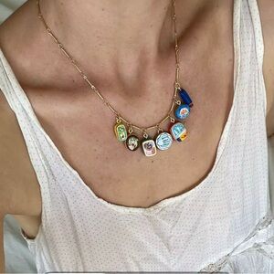 Hand sculpted Porcelain Tapas Charm Necklace Gold Filled Chain